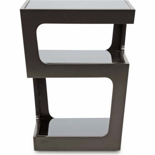 Clara End Table in Black w/ Dark Tempered Glass Shelves